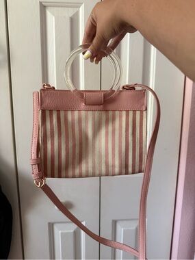 Pink Striped Canvas Crossbody Bag with Clear Handle